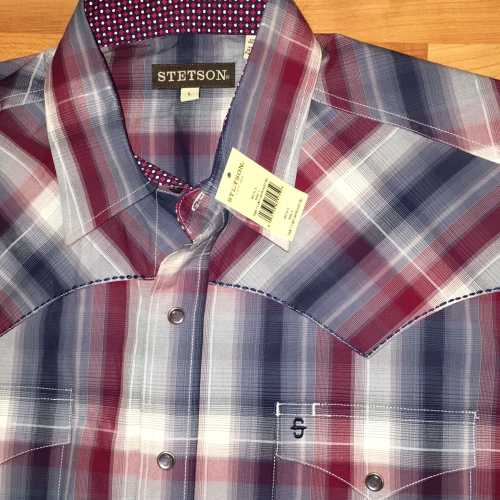 Stetson Snap western Cowboy trail ranch ls shirt L